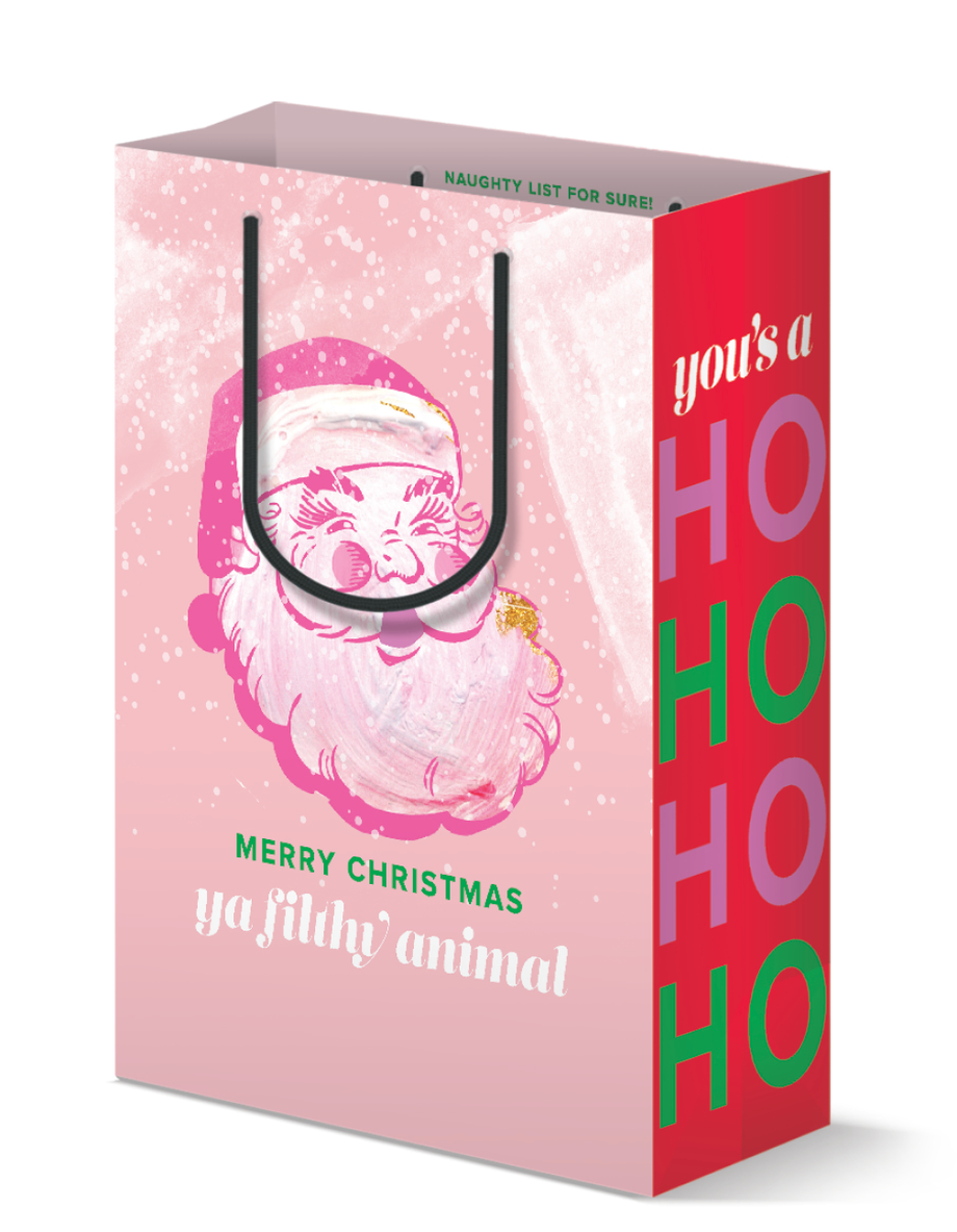 Funny Sexy Santa Pink Christmas Holiday Gift Bag Kitty Meow HQ