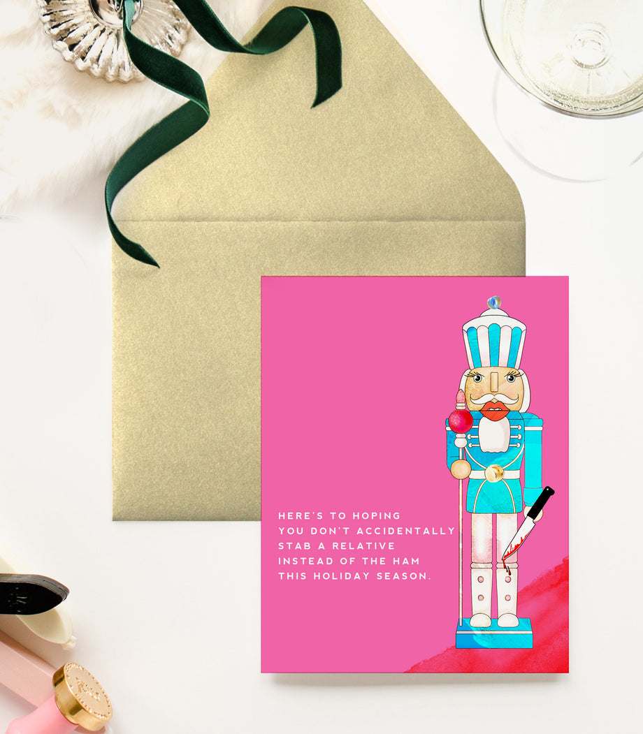 Stabbing Holiday Nutcracker Funny Christmas Greeting Card Stabbing Holiday Nutcracker Funny Christmas Greeting Card