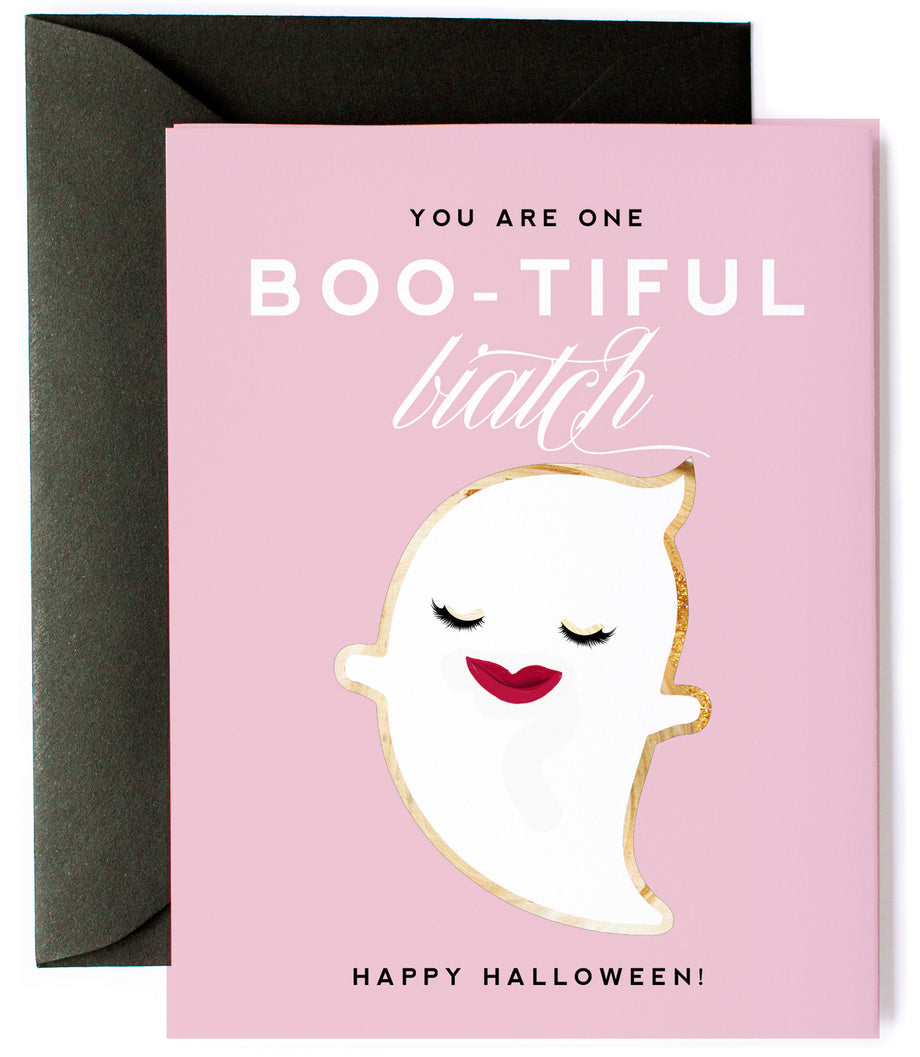 Boo-tiful Biatch, Pink Funny Halloween Greeting Card Boo-tiful Biatch, Pink Funny Halloween Greeting Card