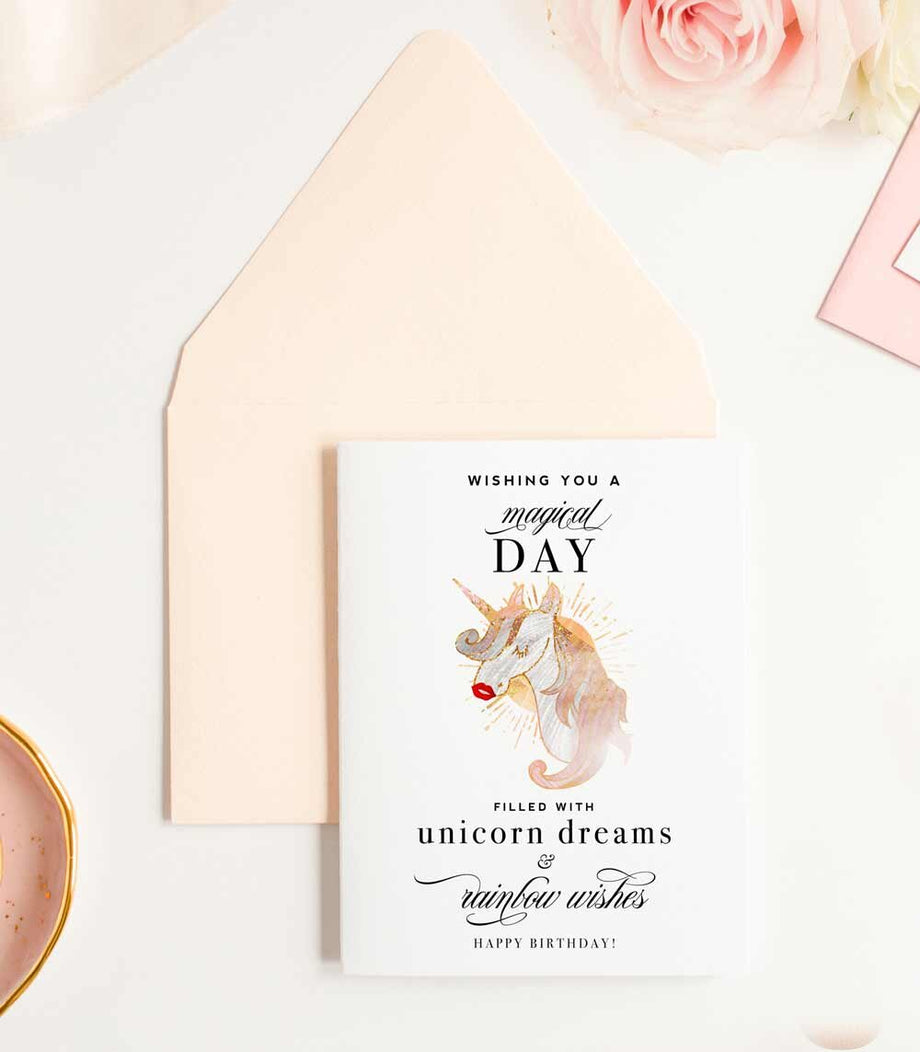 Magical Unicorn Dreams, Inspirational Birthday Greeting Card Magical Unicorn Dreams, Inspirational Birthday Greeting Card